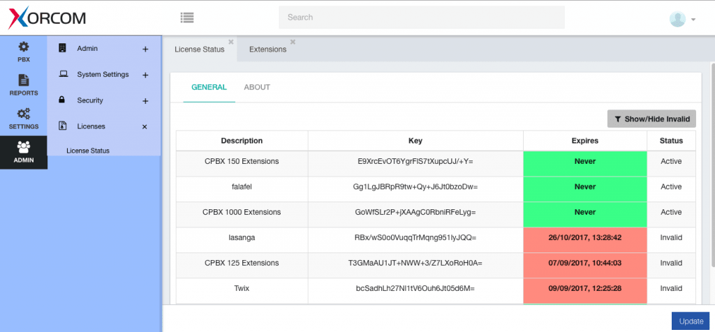 Licensing in CompletePBX GUI