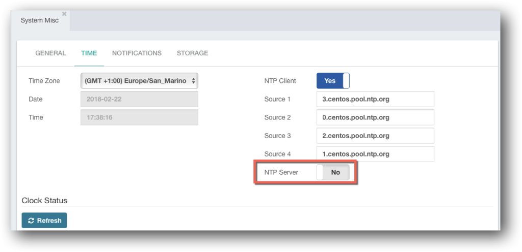 PBX NTP Server in CompletePBX GUI