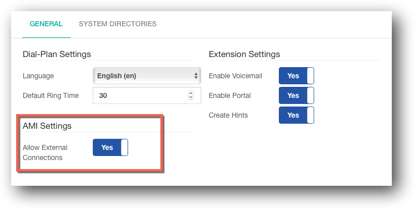 AMI (Asterisk Management Interface) Settings in PBX GUI