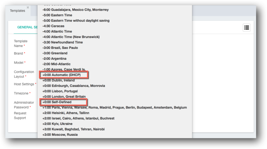 Grandstream IP Phone Templates Timezones