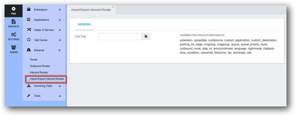 Import/Export Inbound Routes