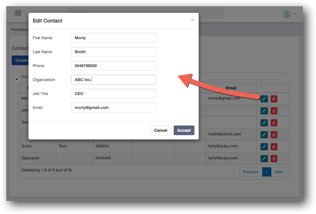 PBX Edit Phonebook Contact