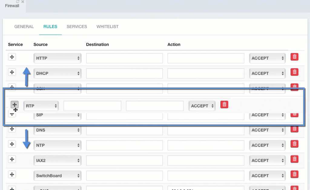 PBX Firewalls Rules Drag & Drop