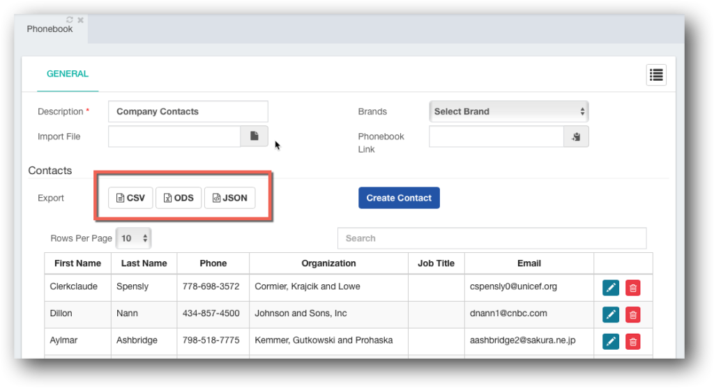 Export PBX Phonebook