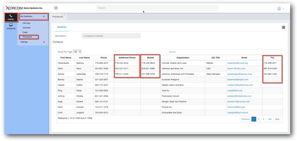 PBX Phonebook in User Portal