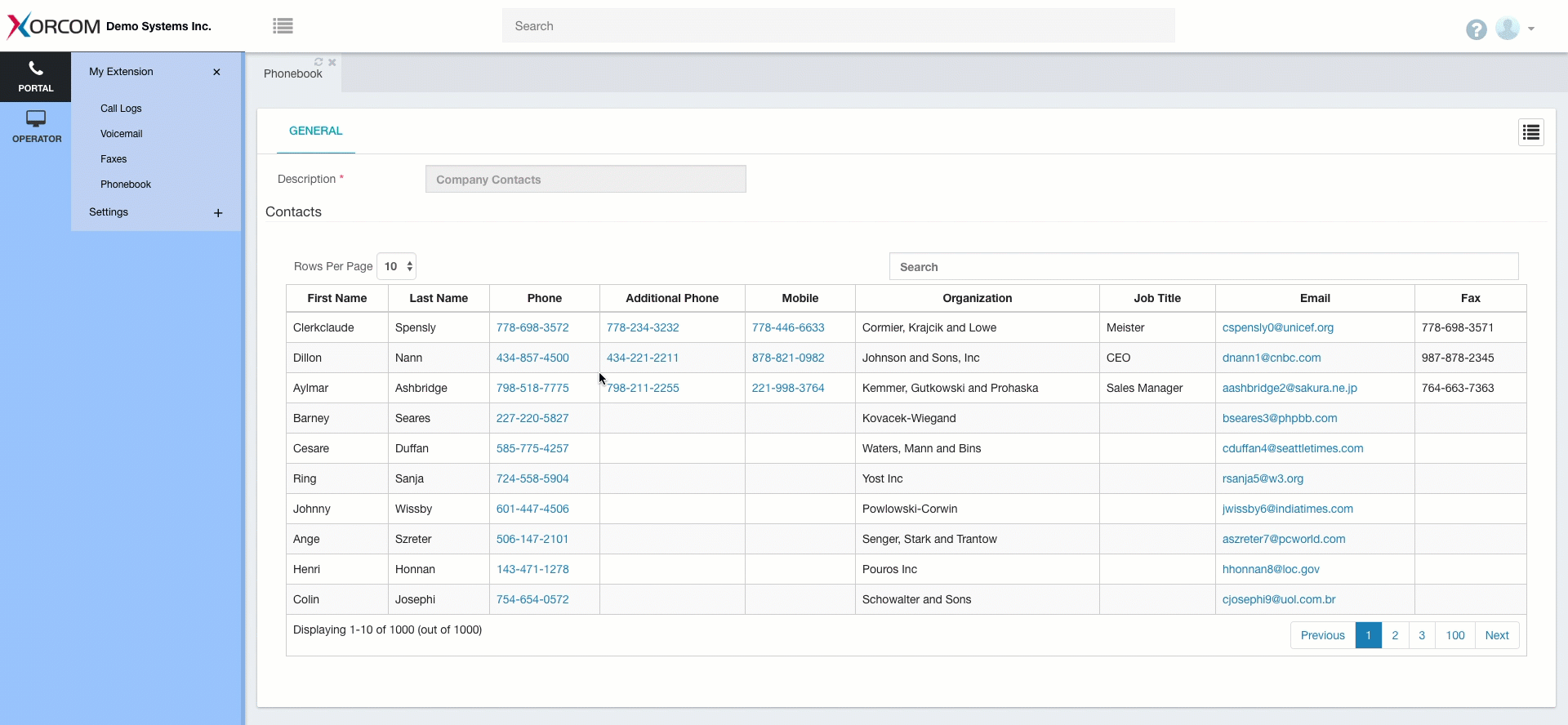 Click to Dial in Phone System User Portal