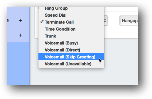 Voicemail (Skip Greeting) in PBX menu