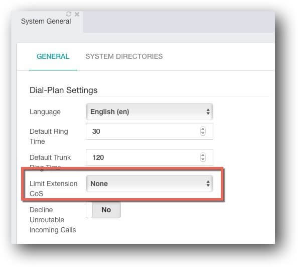 PBX Limit Extension Class-of-Service Setup