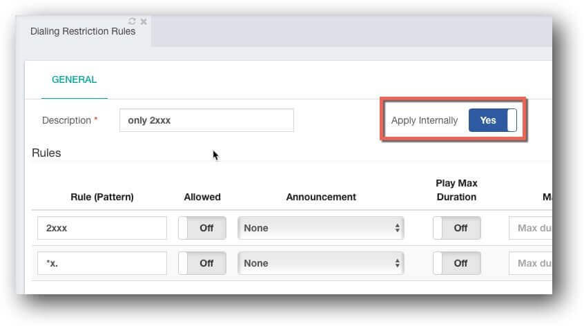 PBX Class of Service - Apply for Internal Toggle