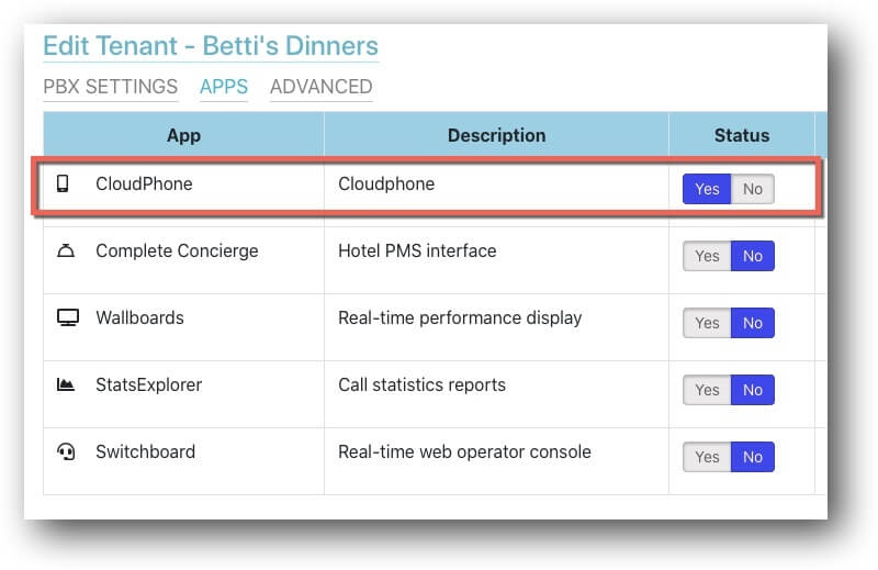 CloudPhone App in MT Manager Multi Tenant PBX