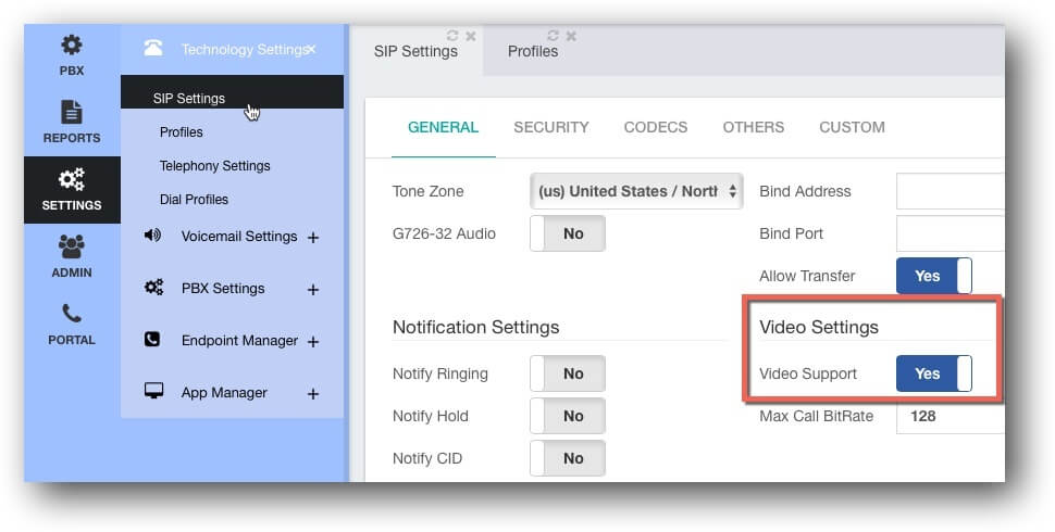 CloudPhone Softphone Video Settings