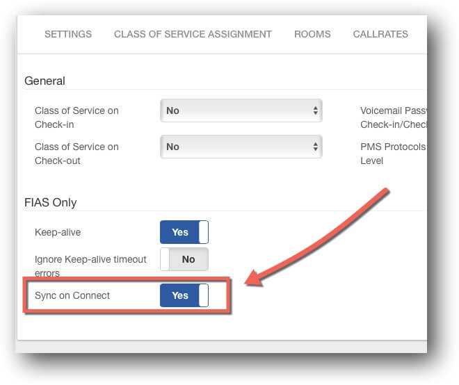 PBX PMS Interface Sync on Connect