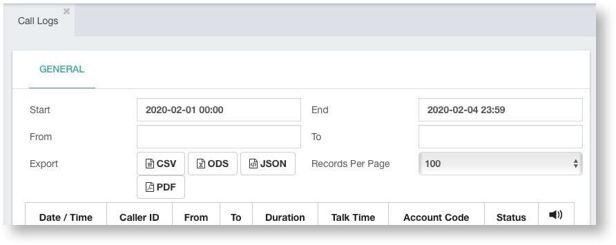 Search Filter in PBX User Portal Call Logs