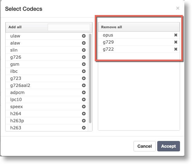 Codec Selection in CompletePBX Trunk and Extension GUI Settings