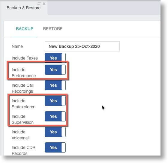 PBX Backup and Restore Modules in GUI