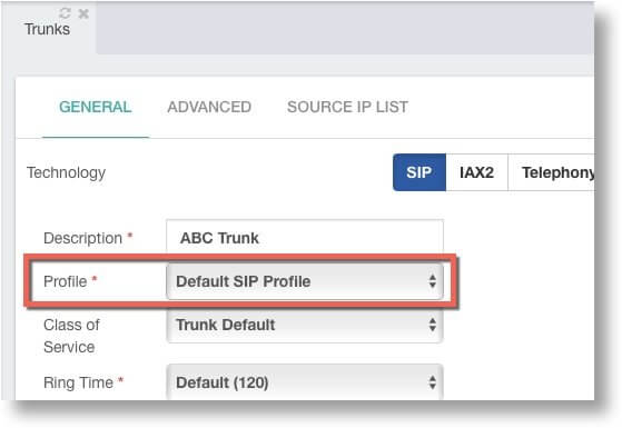 SIP Trunk Profile Setting