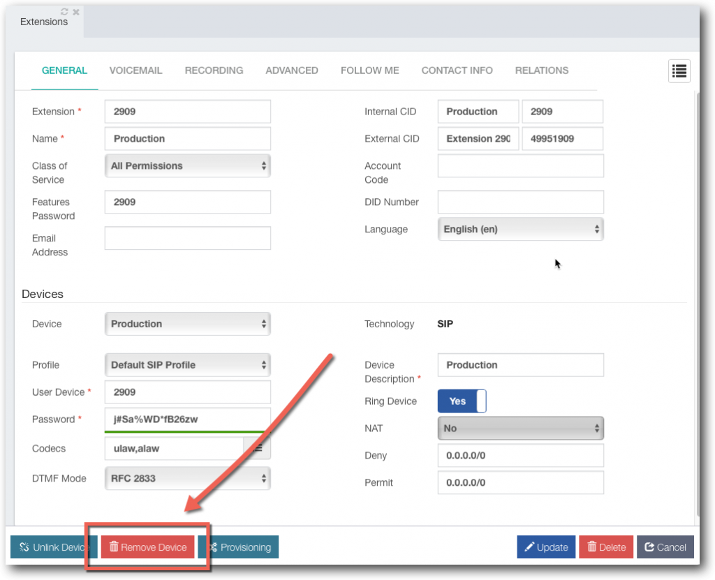 Remove Device IP Phone PBX Button