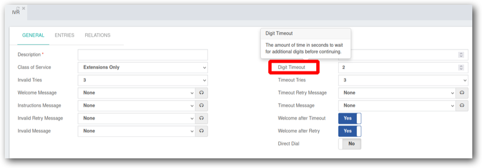 IVR - Setting Timout in PBX GUI