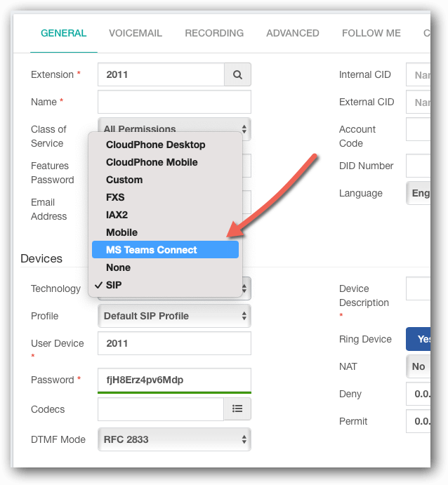 Teams Connector Device in PBX Extension GUI Teams Connector Device in PBX Extension GUI