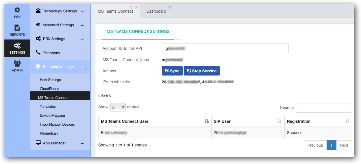 Teams Connector PBX Settings Teams Connector PBX Settings