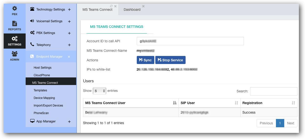 Teams Connector PBX Settings