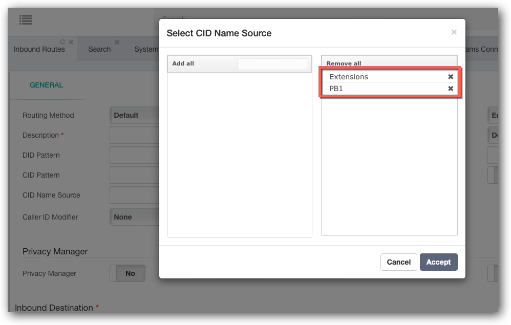 PBX Caller ID Name Source Selection in GUI