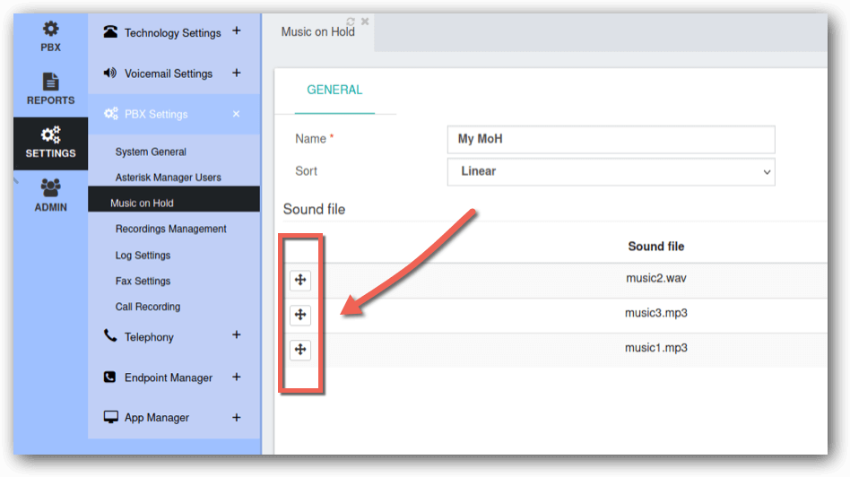Reordering Music on Hold Files on PBX GUI Reordering Music on Hold Files on PBX GUI