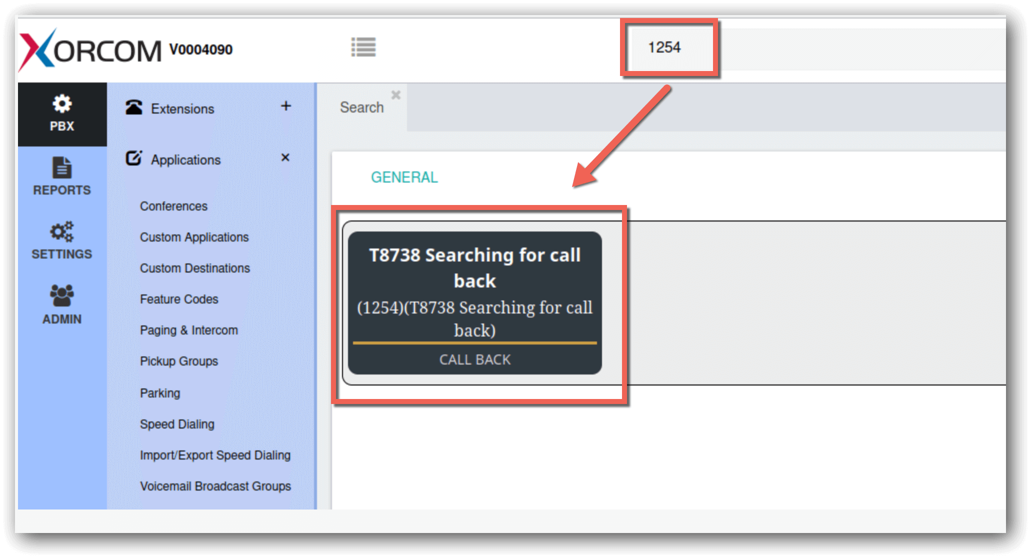 Call back number in global search - PBX GUI