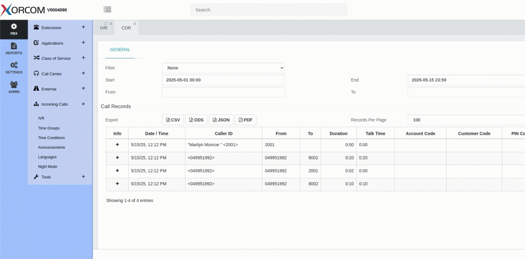 Xorcom CompletePBX Detailed CDR